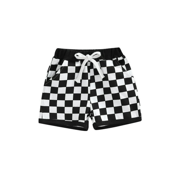 JYYYBF Baby Boys Shorts with Checkerboard Print, Elastic Waist Drawstring Casual Pocket Decoration Clothing