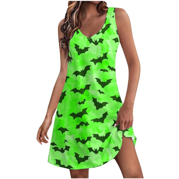 Vestido de Verano para las Mujeres Impresión de la Moda Bolsillo sin Mangas Cuello en V, Vestido Casual para la Playa Y Diario