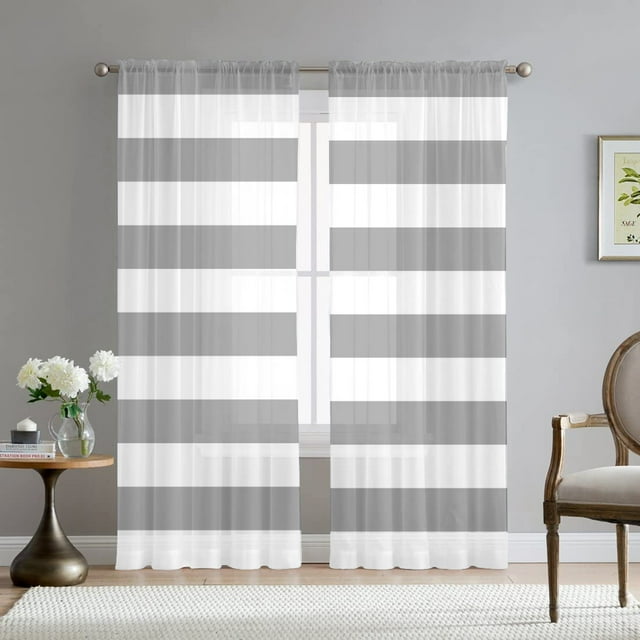 Central Park Panel de cortina de ventana con diseño de rayas grises y tostados, de lino, tratamiento de ventana para dormitorio, sala de estar, granja, 95 pulgadas de largo, bolsillo para barra, 2 paneles rústicos, 40 x 95 pulgadas JM