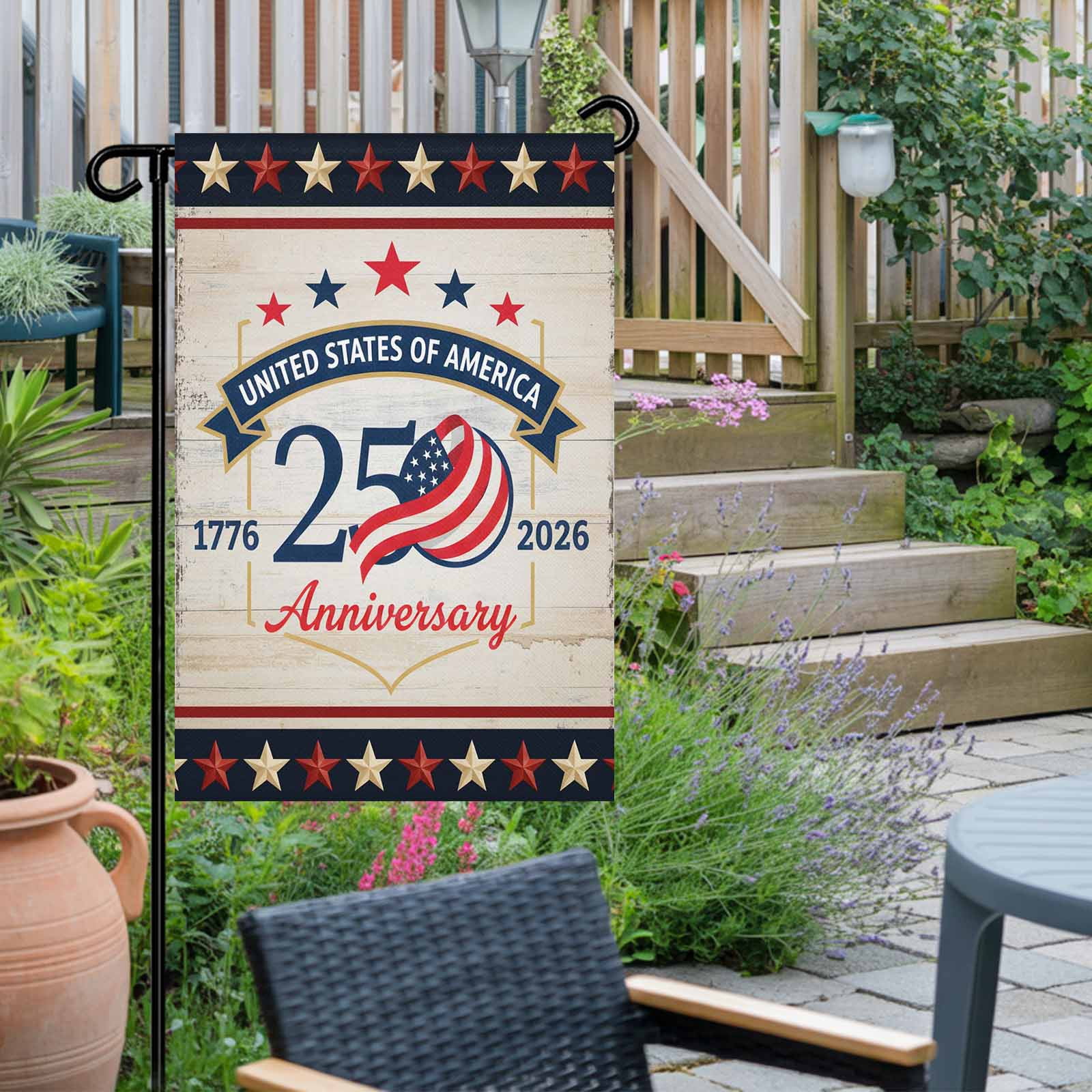 4th of July Garden Flags 250 Years Anniversary Garden Flag Double Sided Welcome Flag Retro Patriotic Stars USA Flag Independence Day Yard Flags for Outdoor Lawn Porch Memorial Day Decor 28x40 Inch