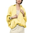 thumbnail image 4 of Stralyhd Women’s Puffed Bomber Jacket Trendy Batwing Long Sleeve Oversized Jacket Lapel Collar Front Zip Streetwear Jackets Lightweight Pleats Shirt Yellow M, 4 of 5