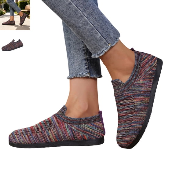 YOUYEDIAN Loafers for Women Comfortable Soft Versatile Round Toe Breathable Flats Casual Outdoor Knit Fashion Print Walking Shoes