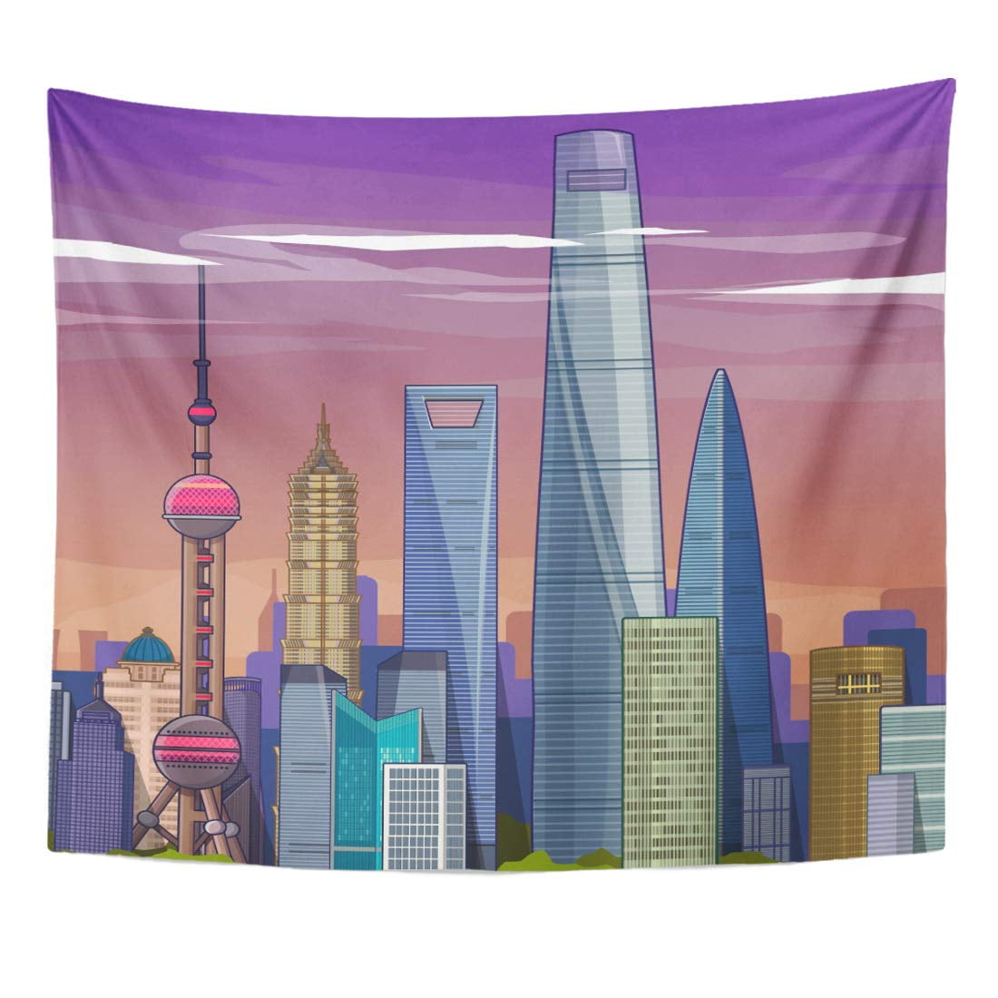 Ufaezu Tower Shanghai Skyline Oriental Pearl Financial Abstract Architecture Wall Art Hanging Tapestry Home Decor For Living Room Bedroom Dorm 60x80 Inch Walmart Com Walmart Com