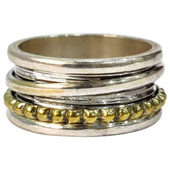 NEW Spinner Band, Meditation Ring, 925 Sterling Silver Ring, Spinning Thumb Ring, Two Tone Ring, Fidget Ring, Handmade Jewelry, Christmas Oxidized, Womans Band Ring, Anxiety Ring, Mans Band Gifts