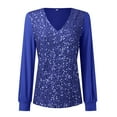 thumbnail image 5 of YDFCWXW Sequin Tops for Women Party Night Sexy V Neck Long Sleeve Shirts Shiny Blouses Glitter Cocktail Holiday Tops (Blue, L), 5 of 5