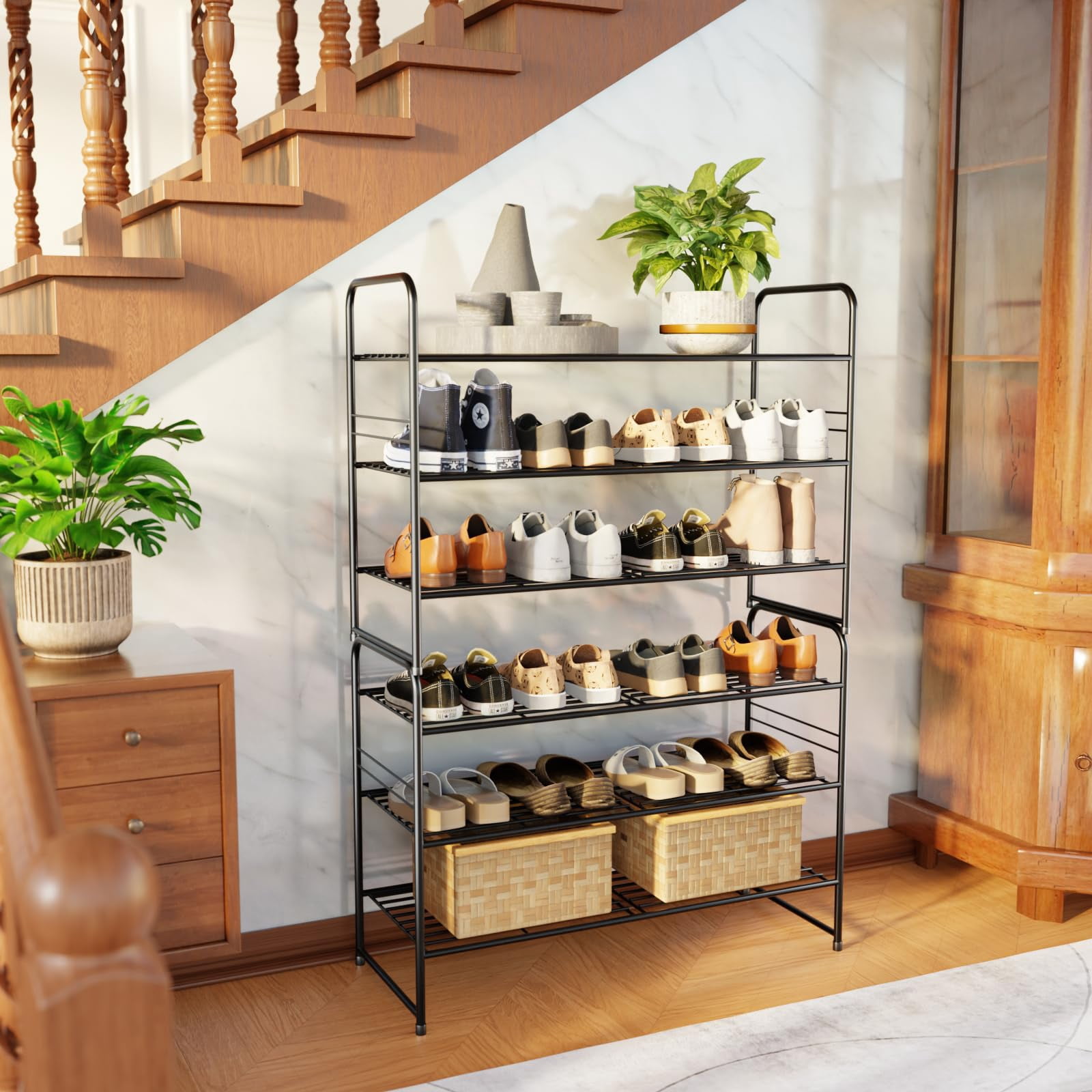 3-Tier Metal Shoes Rack for Closet, 33" Wide Shoe Storage Organizer, Rustic Bronze