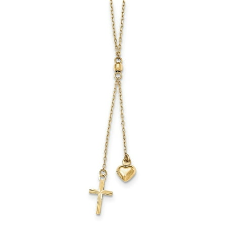 16in Cross - 14k Yellow & White Gold 16in Two Tone Puffed Heart & Diamond Cut Cross Graduated Chain Necklace W/2 IN Ext Necklace