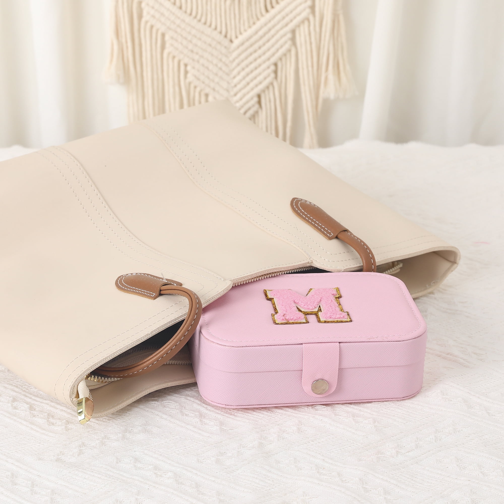 Unique Bargains PU Leather Jewelry Box for Women Pink Letter M
