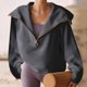thumbnail image 2 of Gibobby Sudaderas con cremallera Sudadera informal suelta de manga larga con solapa y cremallera para mujer (Gris, L), 2 of 4