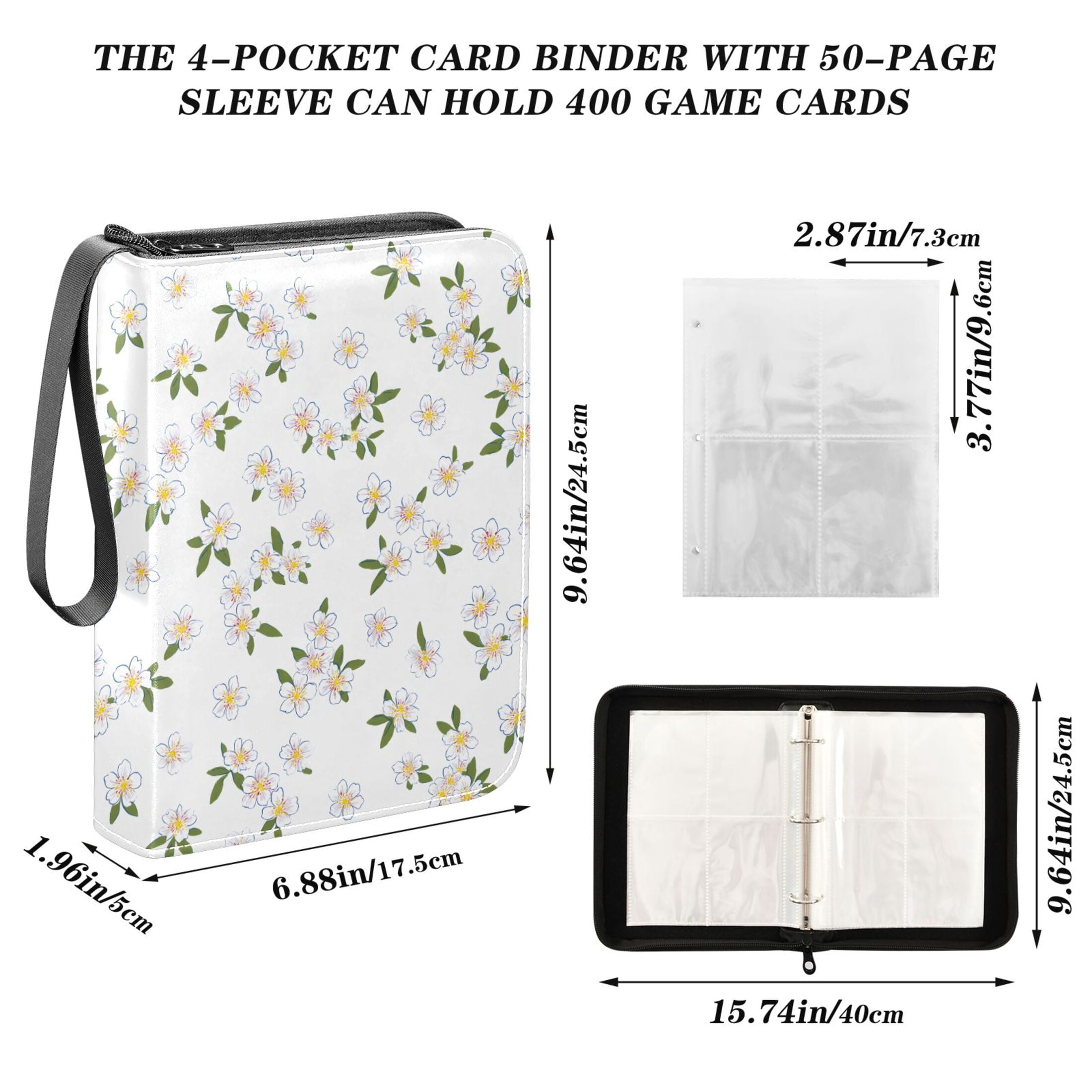 ALAZA Flower-p1 Trading Card Binder 4 Pocket Cards Collection Album 400 Folder Holder