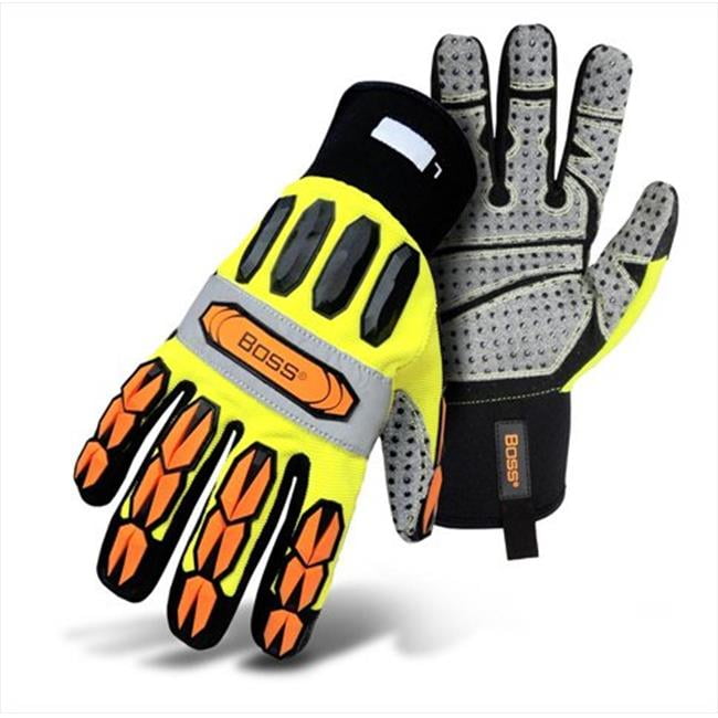 Large Mechanics Style Miner Gloves in High Visibility with Yellow Back