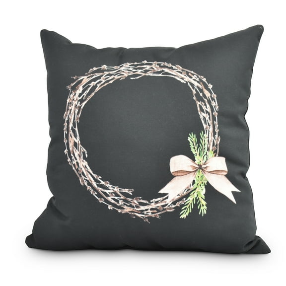 Sprig of Green 26 Inch Black Holiday Print Decorative Throw Pillow