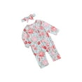 thumbnail image 2 of Seyurigaoka Ruffled Flower Print Long Sleeve Round Neck Jumpsuit + Headband, 2 of 6