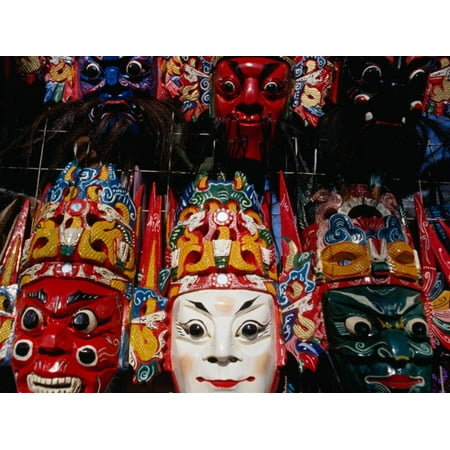 Souvenir Masks for Sale at Yonghe Gong (Lama Temple), Beijing, China Print Wall Art By Damien (Best Souvenirs From Beijing China)