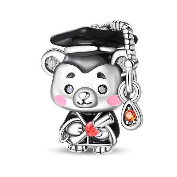 KUNSIR 925 Sterling Silver Charm Graduate Bear Bead Charm For Bracelet DIY Charm