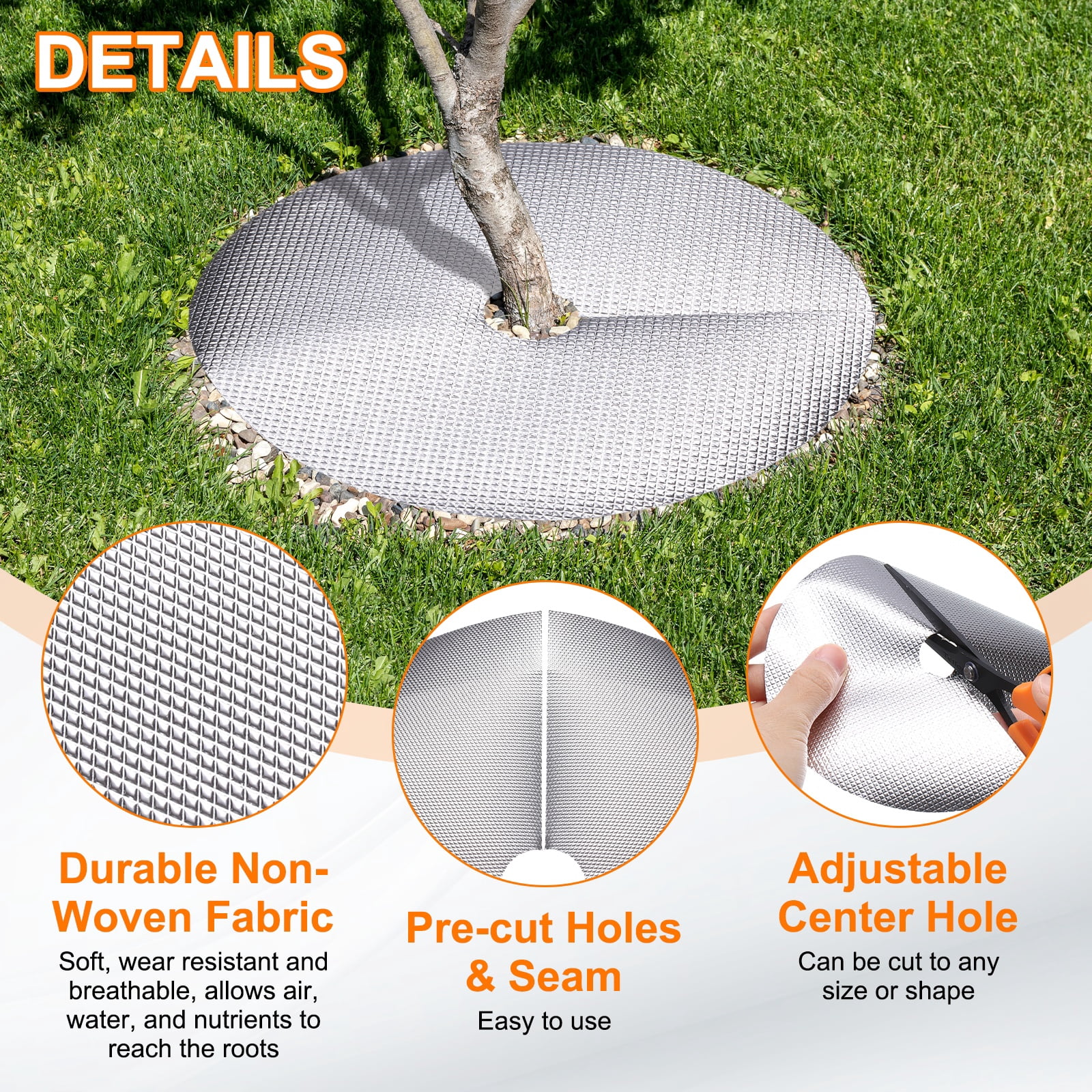 Uxcell 2pcs Tree Mulch Ring 28.3 Inch Non-Woven Round Tree Protector Weed Barrier Mat Plant Cover Rings for Weed Grass Control Root Protection, Silver