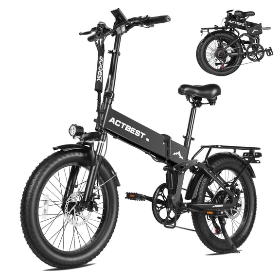 Actbest Summit Folding Electric Bike for Adults, 20" Fat Tires,700W Motor, 48V 12AH Removable Battery, Dual Suspension 7‑Speed, Foldable Ebike