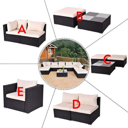 Lloyd Loom Wicker Patio Furniture Costway Black Outdoor Patio Rattan Furniture Set Infinitely Combination Cushion Rattan Wicker ()