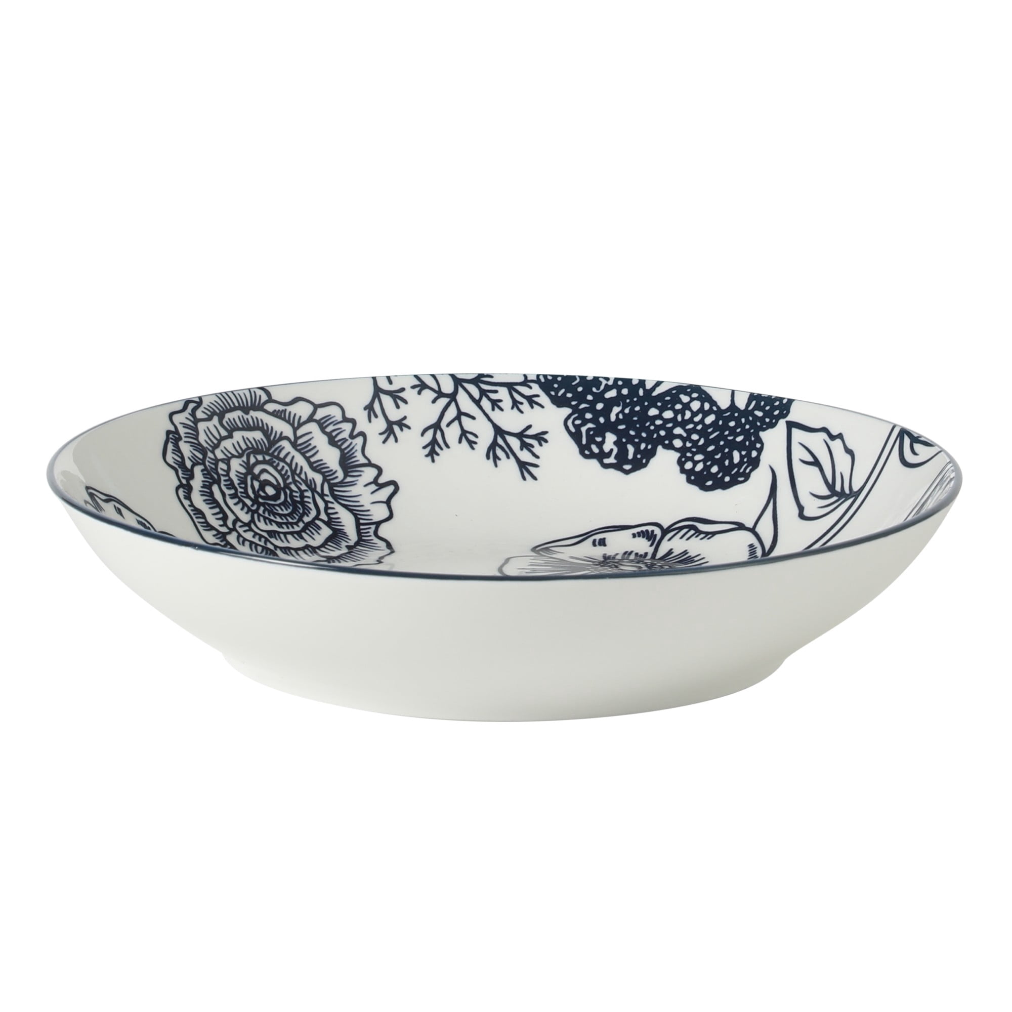 Gibson Home Westerly Court 16-Piece Dinnerware Set, Blue Floral Stoneware Plates & Bowls, Service for 4, Round Durable Everyday Dish Set