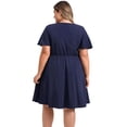 thumbnail image 3 of GRACE & GRANDEUR Vestido de Talla Grande para Mujeres con Bordado Frontal, Costura Alta, Pliegues, Cuello en V, Mangas con Volantes, Vestido Midi A Line 3X Azul Marino, 3 of 5
