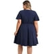 thumbnail image 3 of GRACE & GRANDEUR Vestido de Talla Grande para Mujer con Bordado Frontal, Splicing, Cintura Alta, Plisado, Cuello en V, Manga con Volantes, Vestido Midi A Line 2X Azul Marino, 3 of 5
