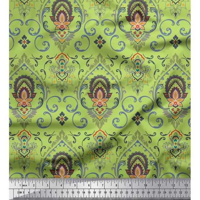 Soimoi Poly Georgette Fabric Floral & Ogee Damask Decor Fabric Printed Yard 42 Inch Wide