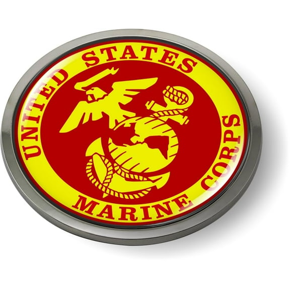 BestLicensePlateFrames - USMC 3D Domed CAR Emblem Badge Sticker Chrome Metal Bezel - Official U.S. Marine Corps Licensed Product