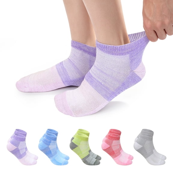 LOFIR Bamboo Viscose Diabetic Socks for Women Men - 5 Pairs Wide Non Binding Neuropathy Socks, Seamless Loose Cushion for Swollen Feet, Size 9-11