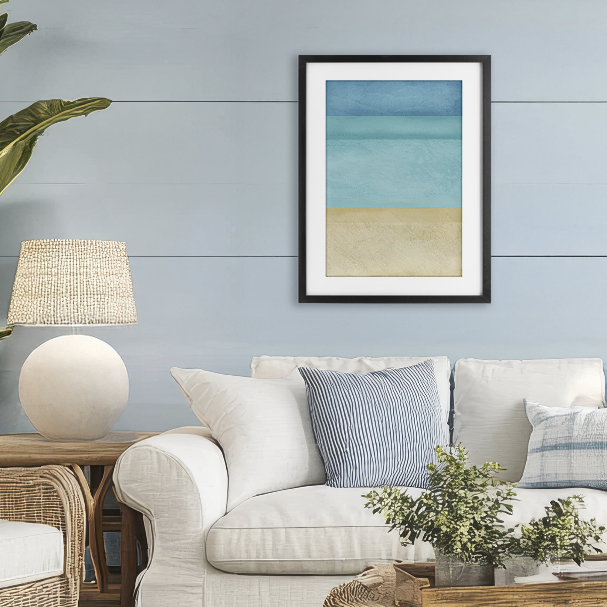 Stupell Industries Abstract Beach Coastal Color Block Black Framed Print Under Glass, design by Martina Pavlova