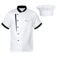 thumbnail image 1 of Linjinx Unisex Men Professional Chef Coat Short Sleeves Chef Jacket with Chef Hat Set Kitchen Uniform D01 M, 1 of 7
