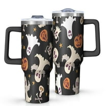 Retro Halloween Ghost Pattern Tumbler with Handle and Lid,40oz Double Wall Vacuum Insulated Tumbler,Cups Gift for Women and Men