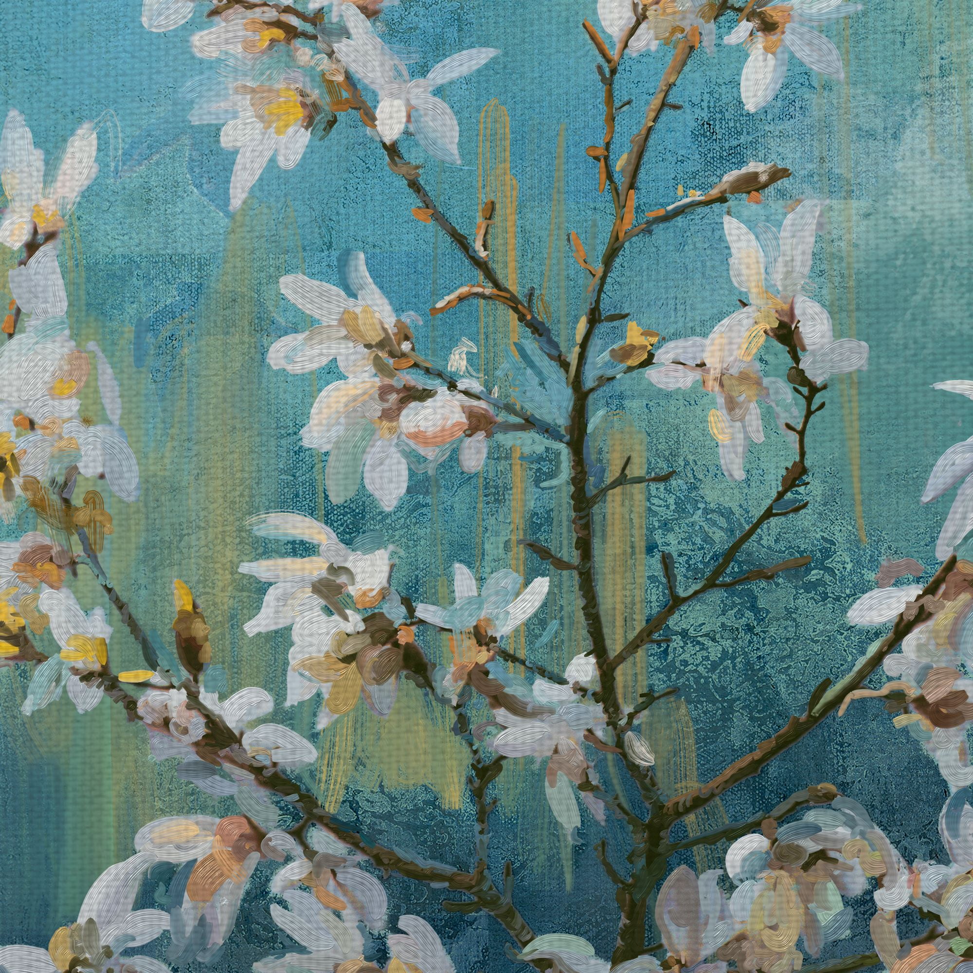 Fine Art Canvas Spring Harmony Portrait White Tree Blossoms on Blue by Studio Arts Canvas Art Print