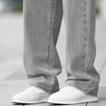 thumbnail image 3 of CPNG Teen Boys Solid Color Baggy Jeans Straight Leg Button Front Zipper Casual Loose Denim Trousers Streetwear(Grey,16-17 Years), 3 of 6