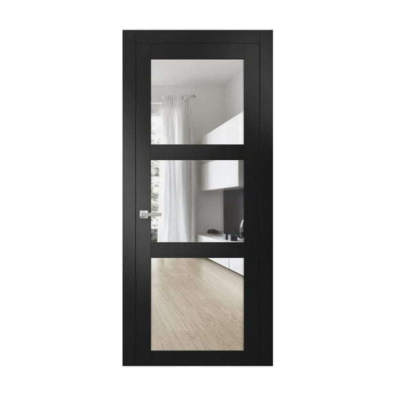 Lucia 2555 Matte Black, Solid French Doors with Clear Glass - 28" x 80"