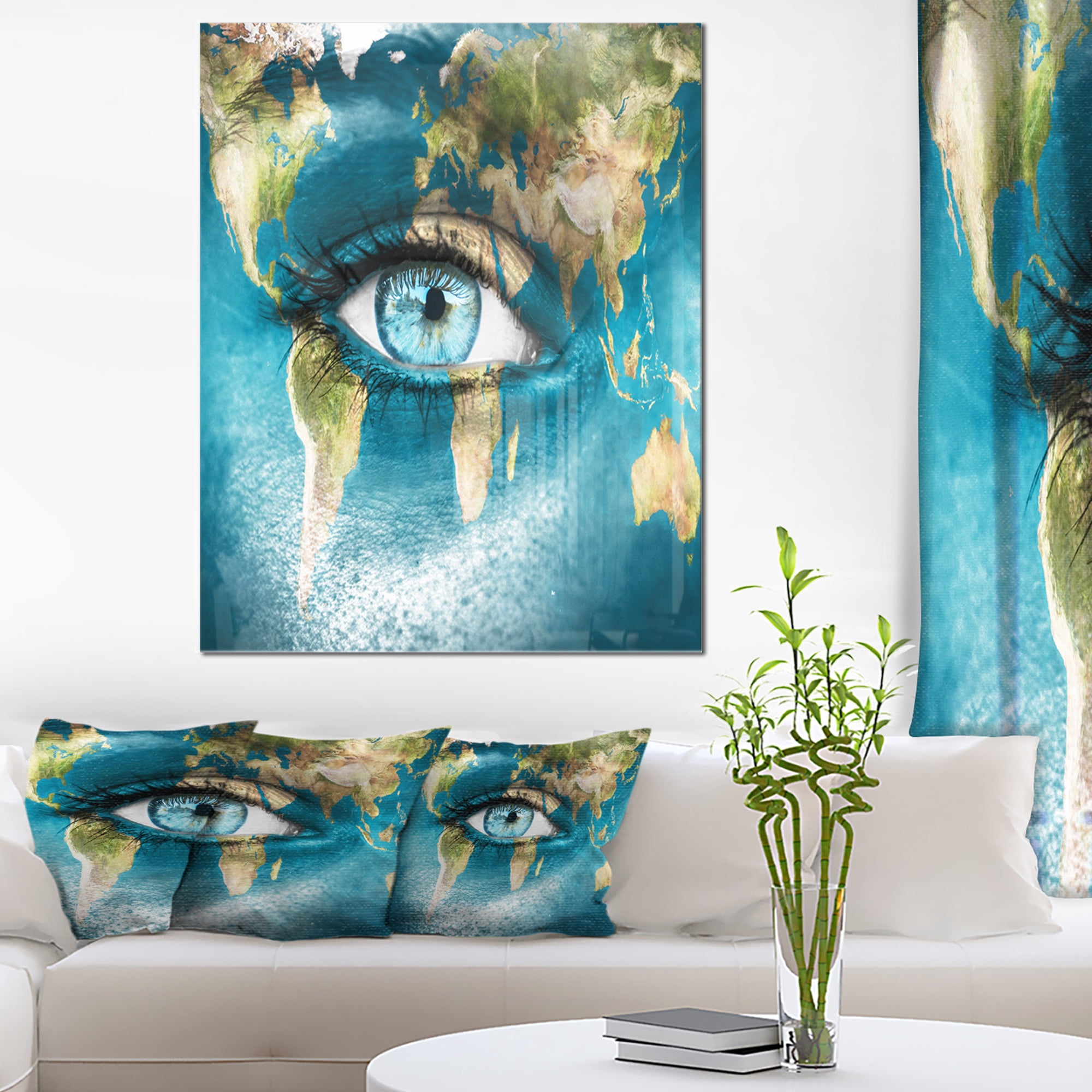 Designart 'Planet Earth and Blue Eye ' Abstract Metal Wall Art