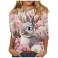 thumbnail image 2 of Momihoom Women's Floral Easter Bunny Graphic 3/4 Sleeve Crewneck Tunic Top, 2 of 5