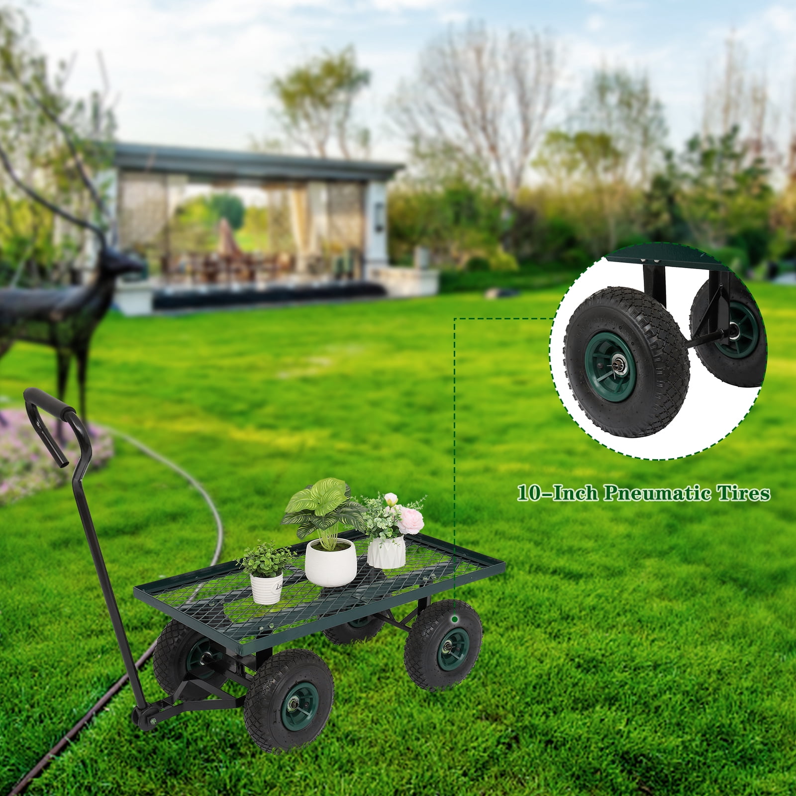 Garden Wagon Iron Wood Four Wheel Square, 86*46*97cm