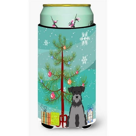 

Merry Christmas Tree Miniature Schanuzer Black & Silver Tall Boy Beverage Insulator Hugger