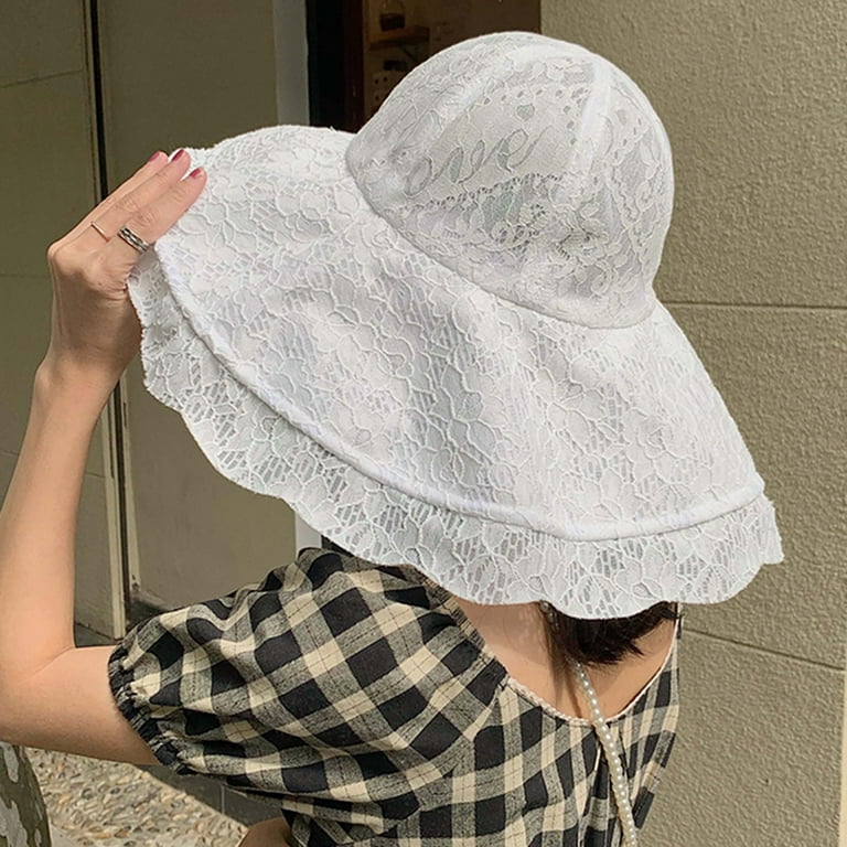 CXDa Women Hat Solid Color Breathable Sweet Style White Durable Lace Royal  Big Brim Anti-UV Sun Hat Women Headwear