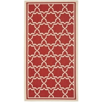 SAFAVIEH Courtyard Allison Geometric Bordered Indoor/Outdoor Area Rug, 2'7" x 5', Red/Bone