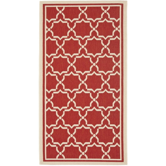 SAFAVIEH Courtyard Allison Geometric Bordered Indoor/Outdoor Area Rug, 2'7" x 5', Red/Bone
