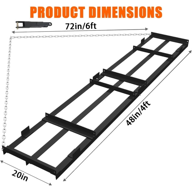 OUYAWEI 4FT Drag Harrow for ATV Tractor UTV Heavy Duty Tow Behind Driveway Grader 6FT Chain Link Landscape Rake Gray