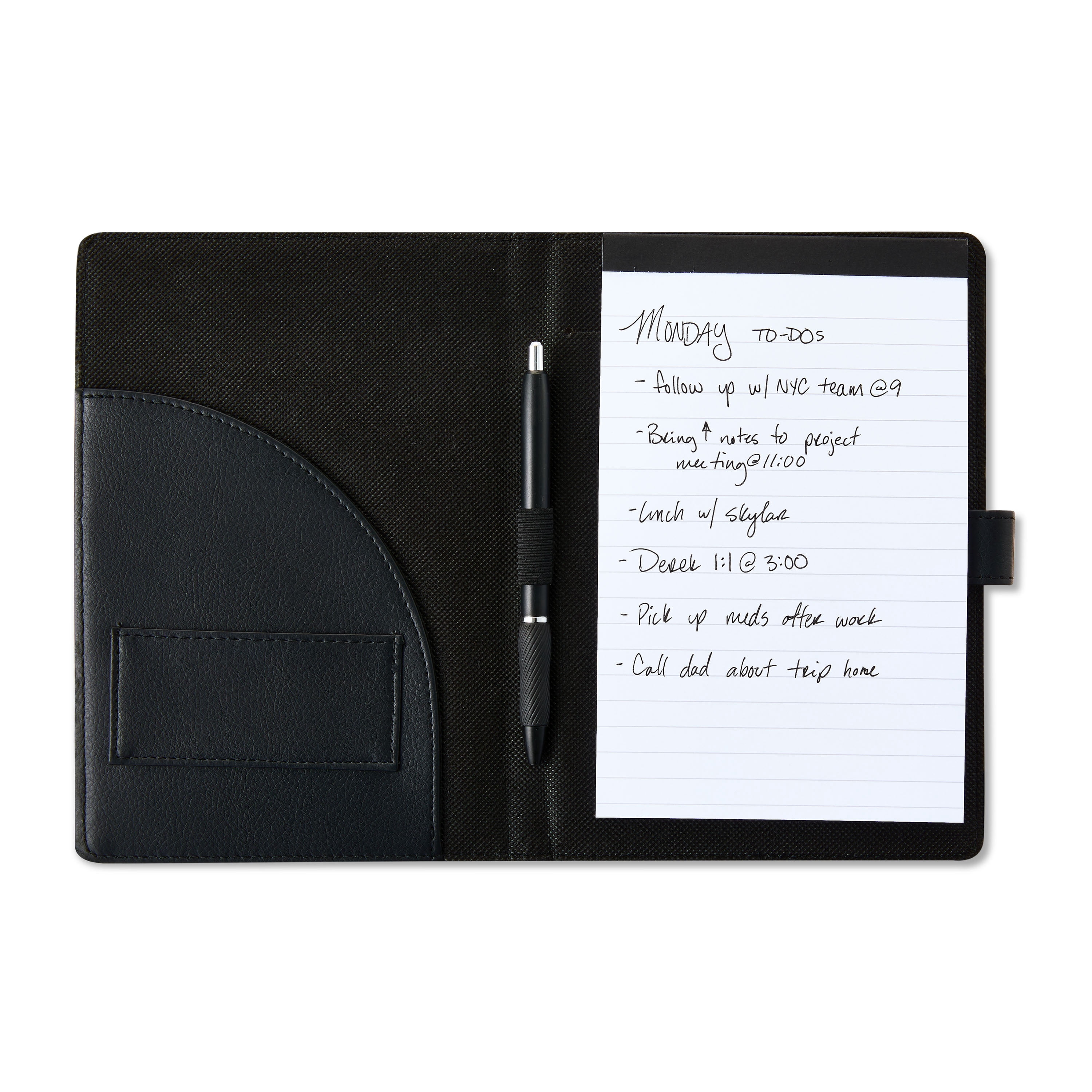 Pen+Gear Small Faux Leather Black Padfolio with Writing Pad
