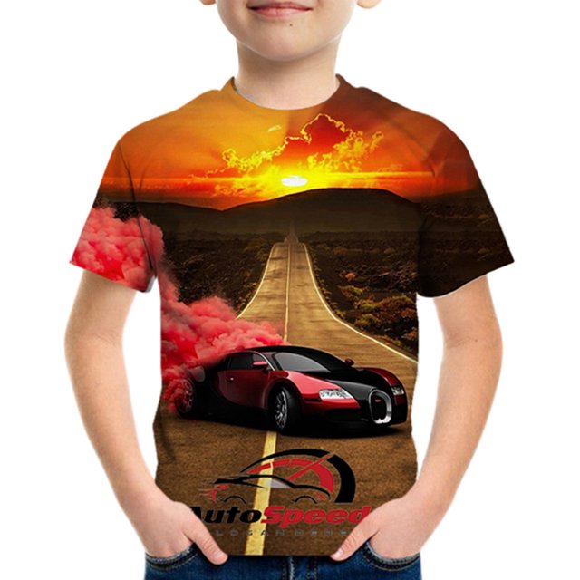 Motif de Voiture de Course Mode Impression 3d T-Shirt Créatif Garçons Manches Courtes Col Rond Vêtements Enfants Été