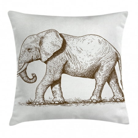 Elephant Throw Pillow Cushion Cover African Safari Animal Sketchy