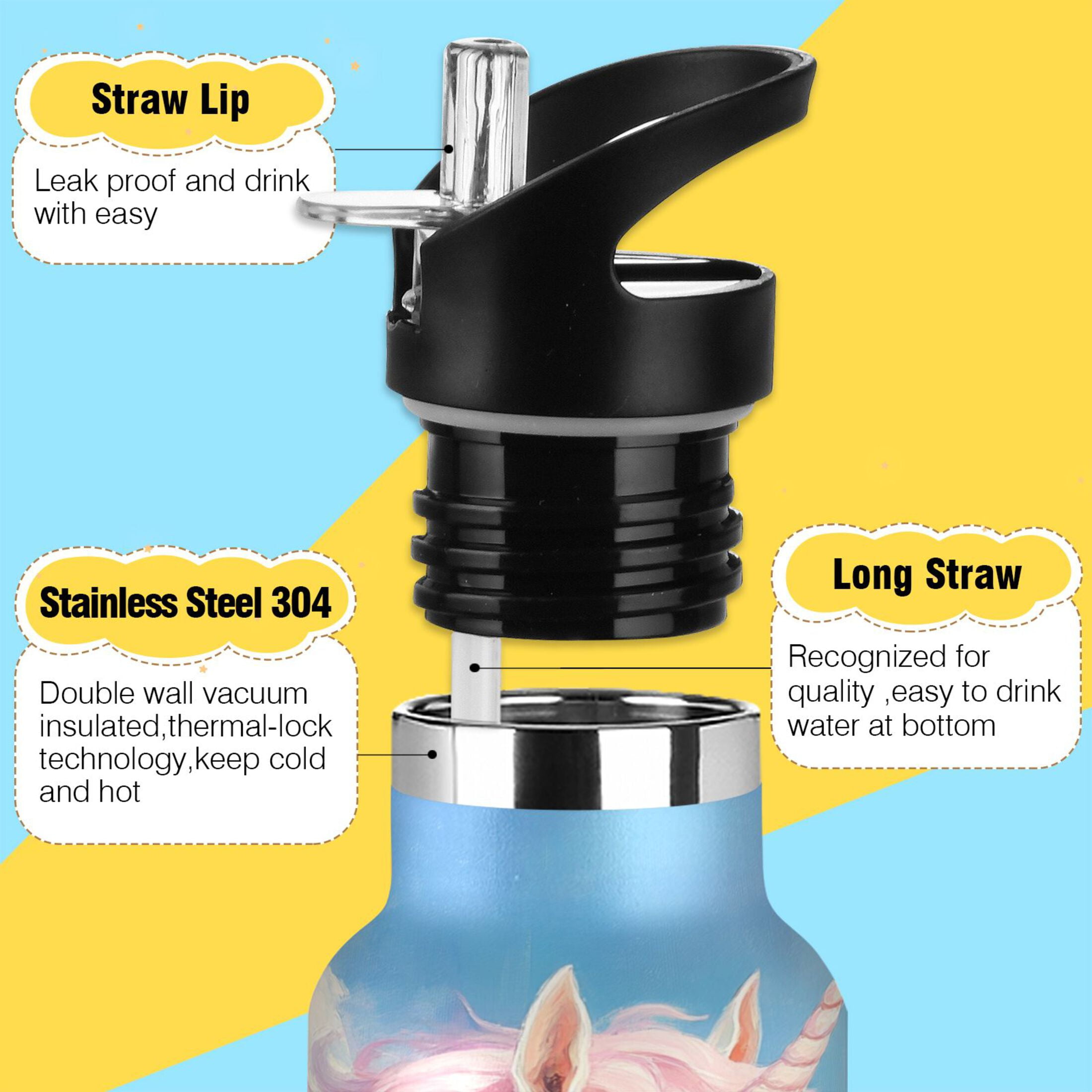 600ML Stainless Steel Insulated Cup Sports Water Bottle Portable Thermos Cup Water Glasses Insulated Tumblers Convenient and Durable Unichorned Horse