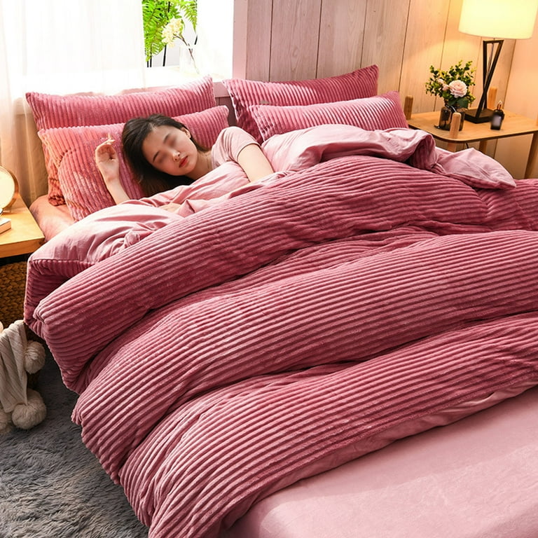 3pcs Bedding Double Bed Set Winter Warm Thicken Bedding Sets King Size Soft Fleece Single Duvet Cover Set With Pillowcases Easy Care bean