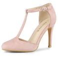 thumbnail image 1 of Zapatos de tacón de aguja Allegra K con tira en T y punta redondeada Rosa polvo 37, 1 of 7