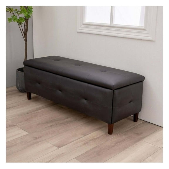 Ottoman with Storage, Storage Ottoman Bench with Safety Hinge, Upholstered Storage Bench with Seating for Bedroom, Living Room,Black