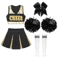thumbnail image 3 of RUNQHUI Uniforme de Danse de Cheerleading pour Filles Enfants Tenue de Performance Déguisement Costume de Cheerleader A Blanc&Noir 10, 3 of 7